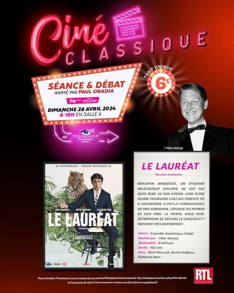 Séance Ciné Classique LE LAUREAT au Ciné Cambaie - 75ème édition