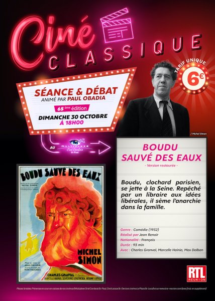 CINE CLASSIQUE - 65EME EDITION : BOUDU SAUVE DES EAUX