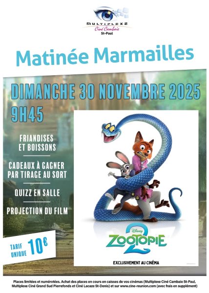 EVENEMENT : Matinée marmailles ZOOTOPIE 2 AU CAMBAIE